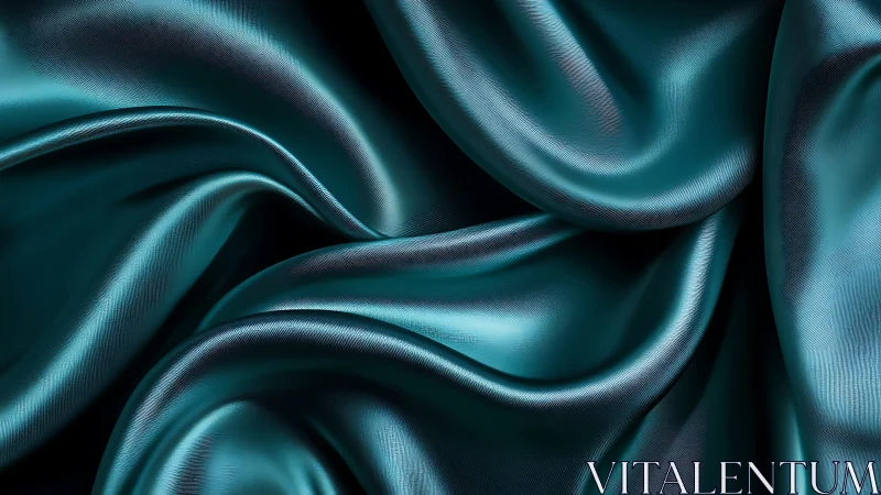 Teal satin fabric folds create fluid metallic surface