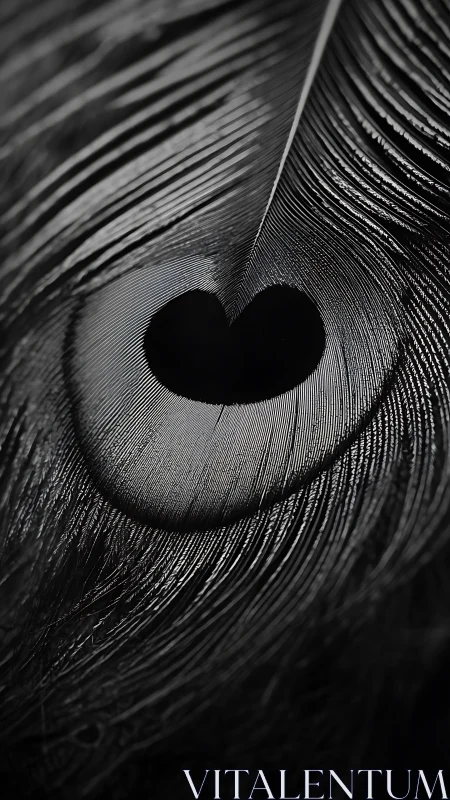 Heart-Shaped Void in Monochrome Feather.