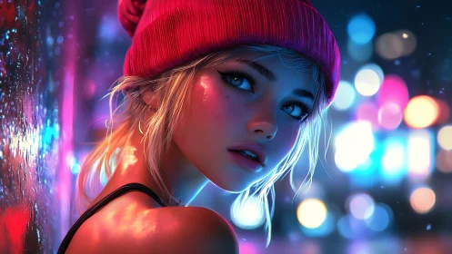 Neon window daydream with a quiet city night gaze.