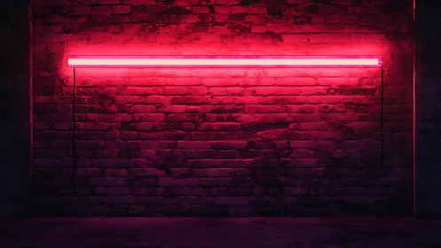 Horizontal magenta neon tube illuminates textured brick wall evenly