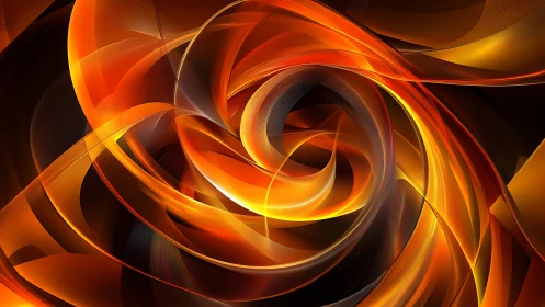 Curved orange and gold abstract light forms on dark field.
