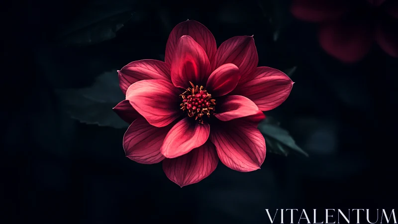 Radiant Pink Dahlia Bloom Against Deep Darkness.