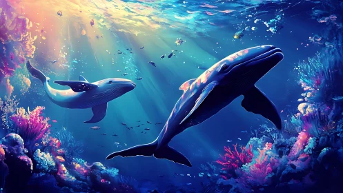 Spectral humpback whales in refracted subsurface light field.