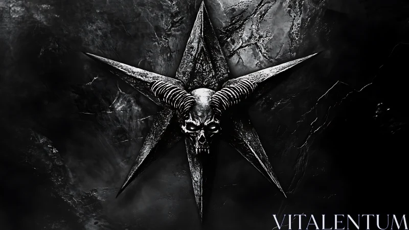 Horned skull star carves a brutal omen in fractured stone.