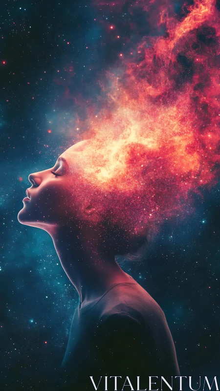 Stellar profile portrait merging nebula clouds and cosmos.