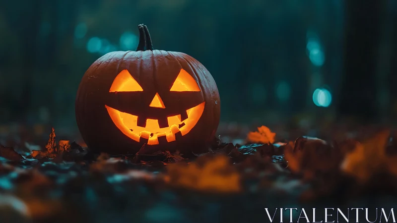 Jack-o’-lantern glow brightening a misty autumn night.