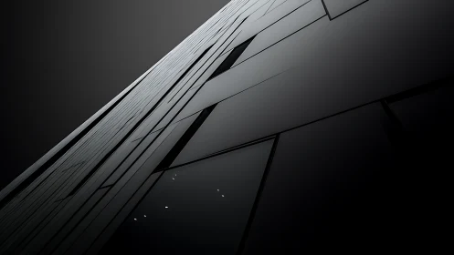 Steel horizon tilt: a brooding monolith of glass panels.