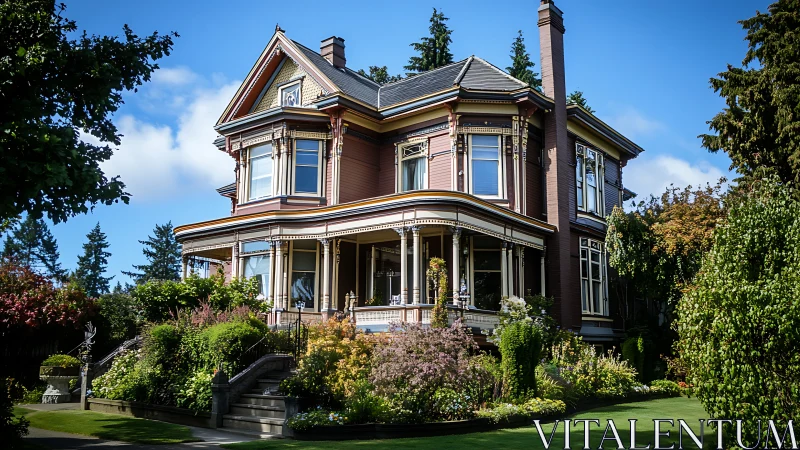Victorian style house with lush landscaped front garden.