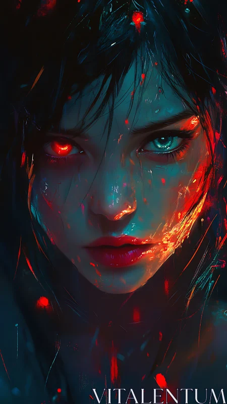 Bi-chromatic cyber-noir portrait renders molten facial surfaces