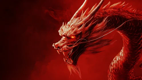 3D infernal dragon profile with dynamic red negative space.