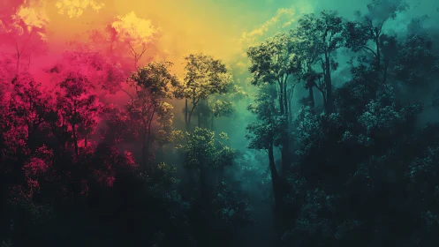 Chromatic Forest Symphony: Where Magenta Whispers Meet Emerald Dreams.