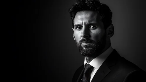 Moody black and white portrait of a suited, intense man
