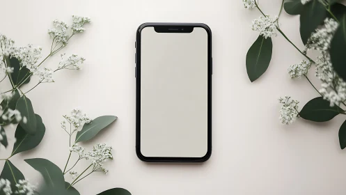 Smartphone Display Mockup with Botanical Framing Elements