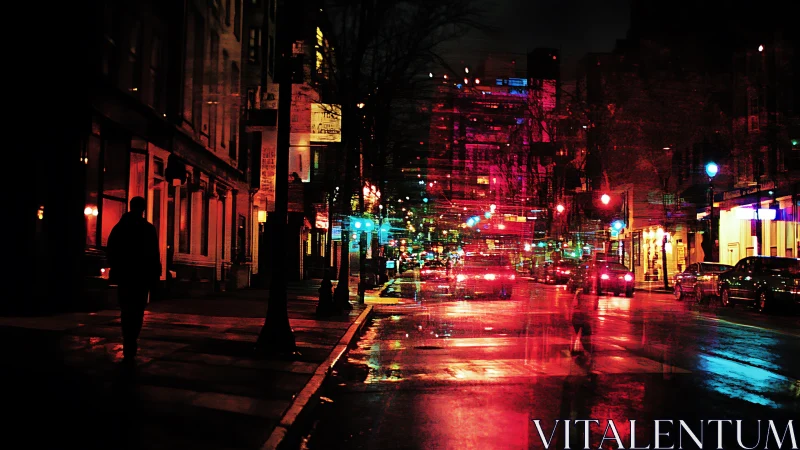 Neon rain stitches double-exposed ghosts into the city night