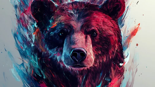 Bear portrait erupts through vivid abstract color field.