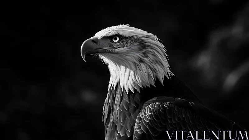 Bald eagle portrait in dramatic black and white photography style.