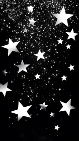 White star shapes drift through dense monochrome night sky