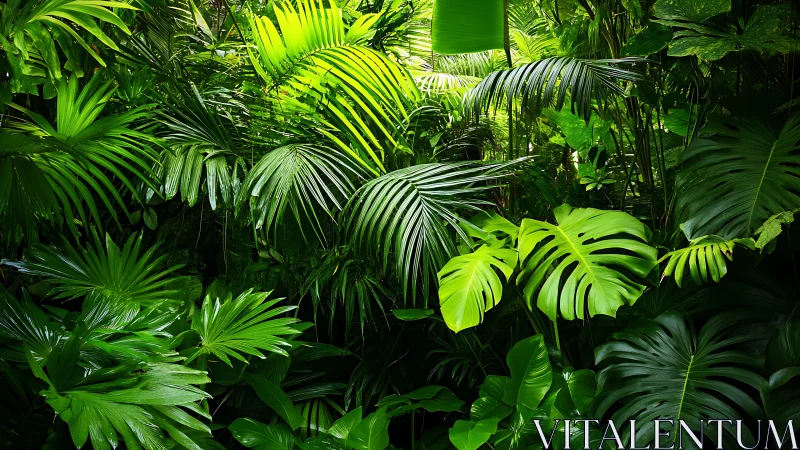 Emerald jungle canopy where wild palm fronds whisper quietly.