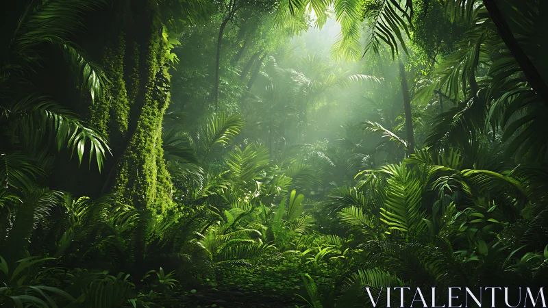 Tropical Rainforest Canopy. Dense Jungle Interior with Verdant Light.