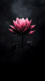 Luminous Pink Lotus Bloom Against Dark Atmospheric Background