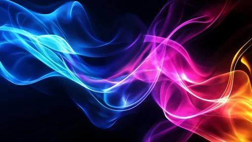 Neon energy waves flow across a deep black digital void.