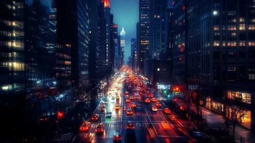 Neon taxis stitch glowing threads through a midnight canyon