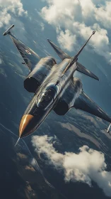 Midnight jet slices the clouds like polished obsidian blade