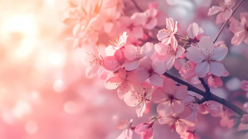 Cherry Blossom Cluster with Soft Focus Bokeh Lighting