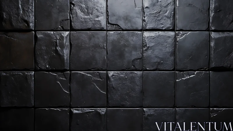 Midnight stone tiles whisper with glossy fractured shadows