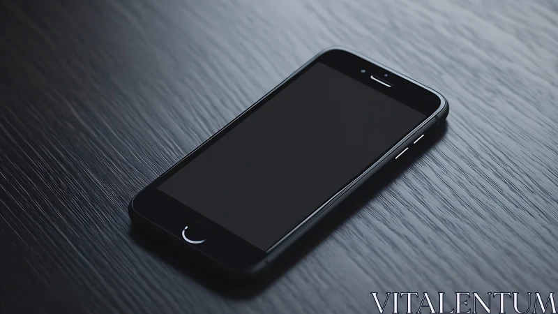 Black smartphone on textured surface with dramatic side lighting