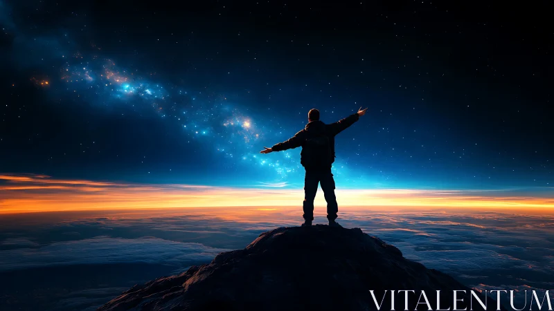 Under starlit skies, a lone dreamer greets the horizon.