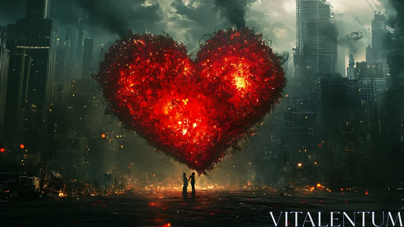 Love Ignites the Ashes: Luminous Heart Burning Above Ruin.