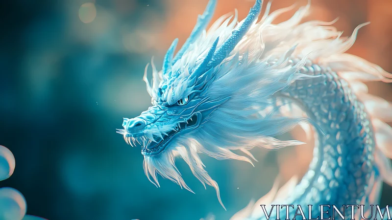 Iridescent cyan dragon rendered as fluid 3D serpentine form.