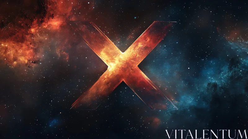 Fiery cosmic X symbol glows at the heart of deep space.