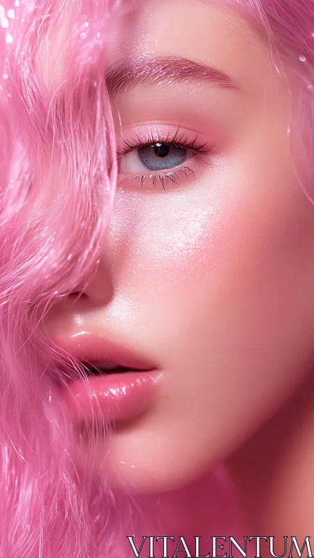 Soft pink-haired portrait glows with dreamy, glossy light