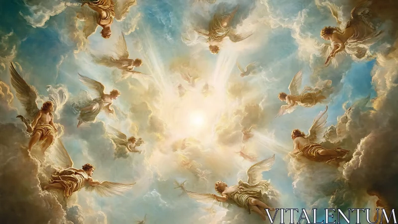 Celestial figures arranged in concentric formation around light.