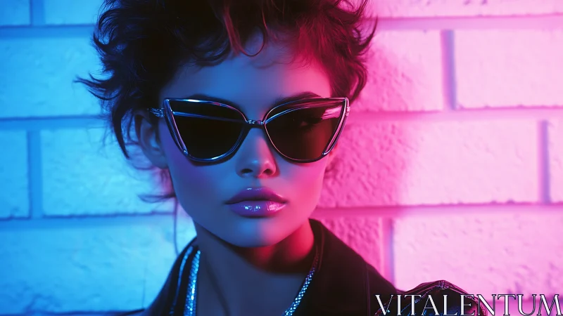 Neon-lit portrait isolates model in high-contrast cyberpunk glow