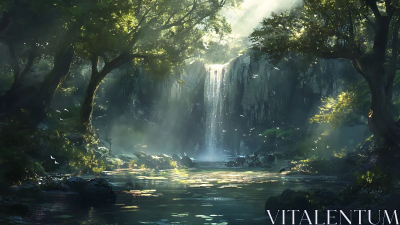 Cascading Waterfall Forest Hidden Deep Wilderness.