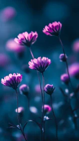 Pink flowers on dark teal background with depth of field.