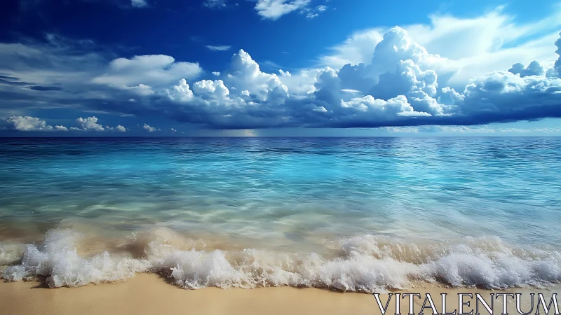 Hyperreal tropical shoreline under cumulonimbus sky study