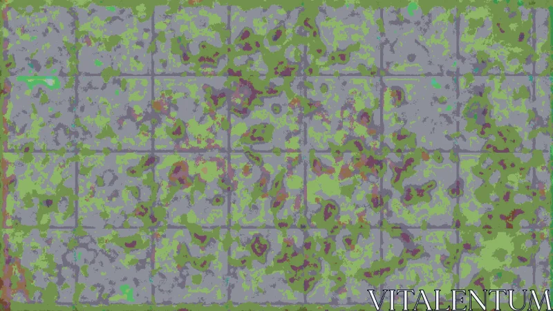 Weathered tiled wall grows with abstract mossy textures