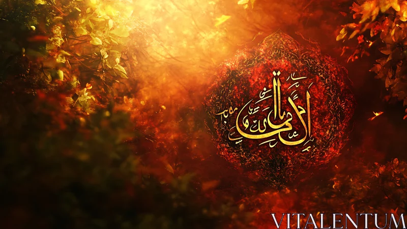 Golden calligraphy ember crowned by glowing forest light.