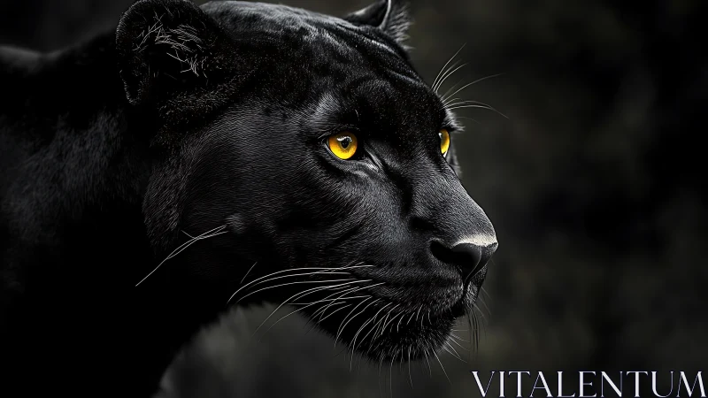 Black Panther Profile with Luminous Amber Eyes Against Dark Ground