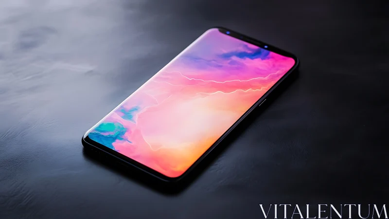 Modern Smartphone Glowing With Vibrant Gradient Display.