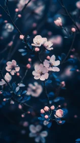 Delicate Blossoms Dance in Moody Blue Light