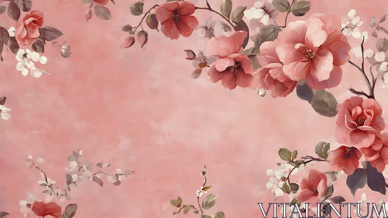 Botanical Pink Garden Composition with Floral Borders