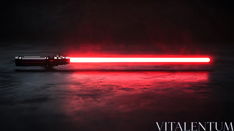 Red plasma blade on textured floor with cinematic illumination.