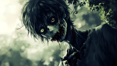 Forestborn ghoul tilts into view with feral, glowing eyes.