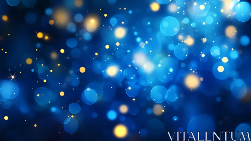 Blue and Gold Bokeh Lights Abstract Digital Background Art.