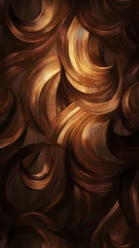 Gilded copper waves curl across a dark wooden twilight.